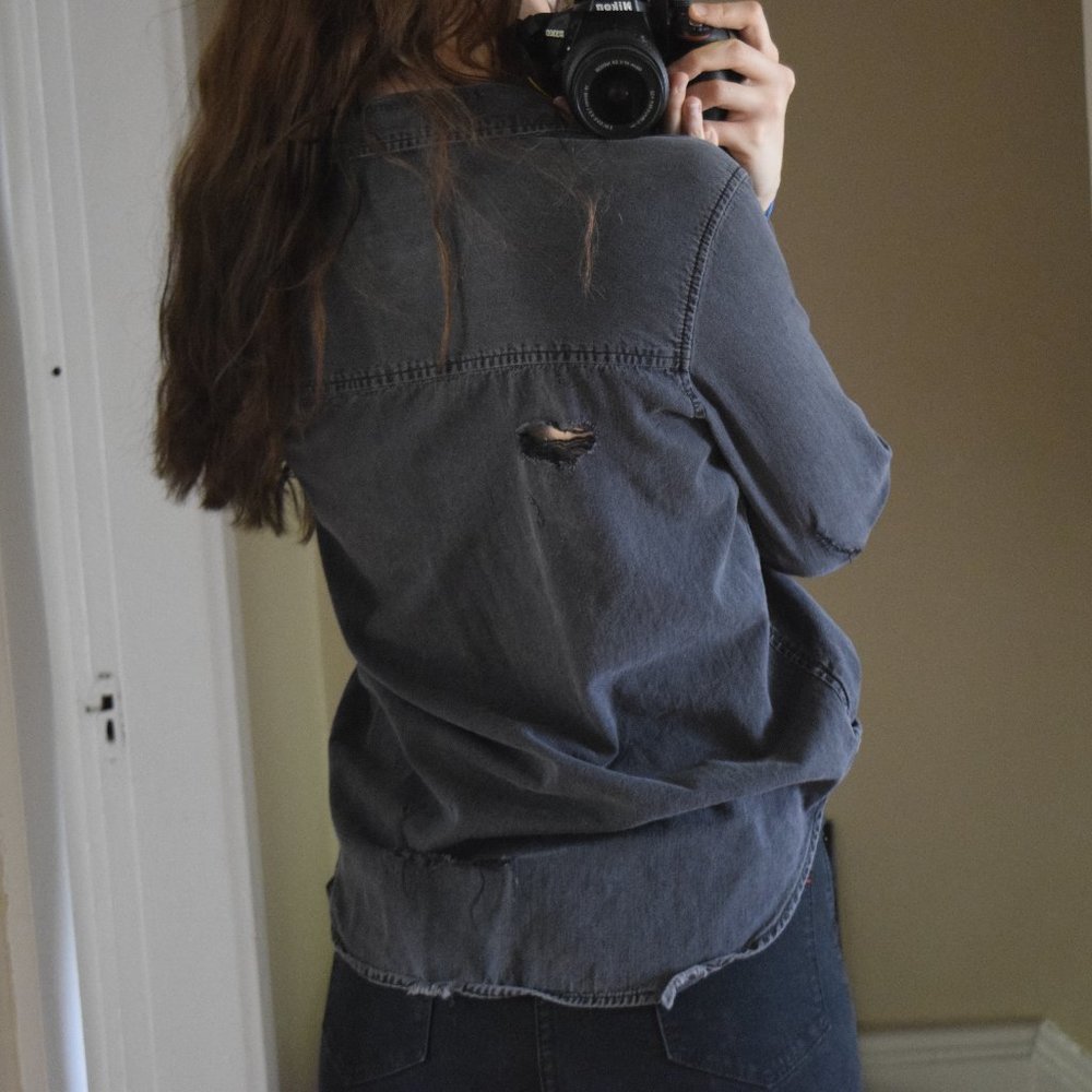 Distressed Oversized Black Flannel